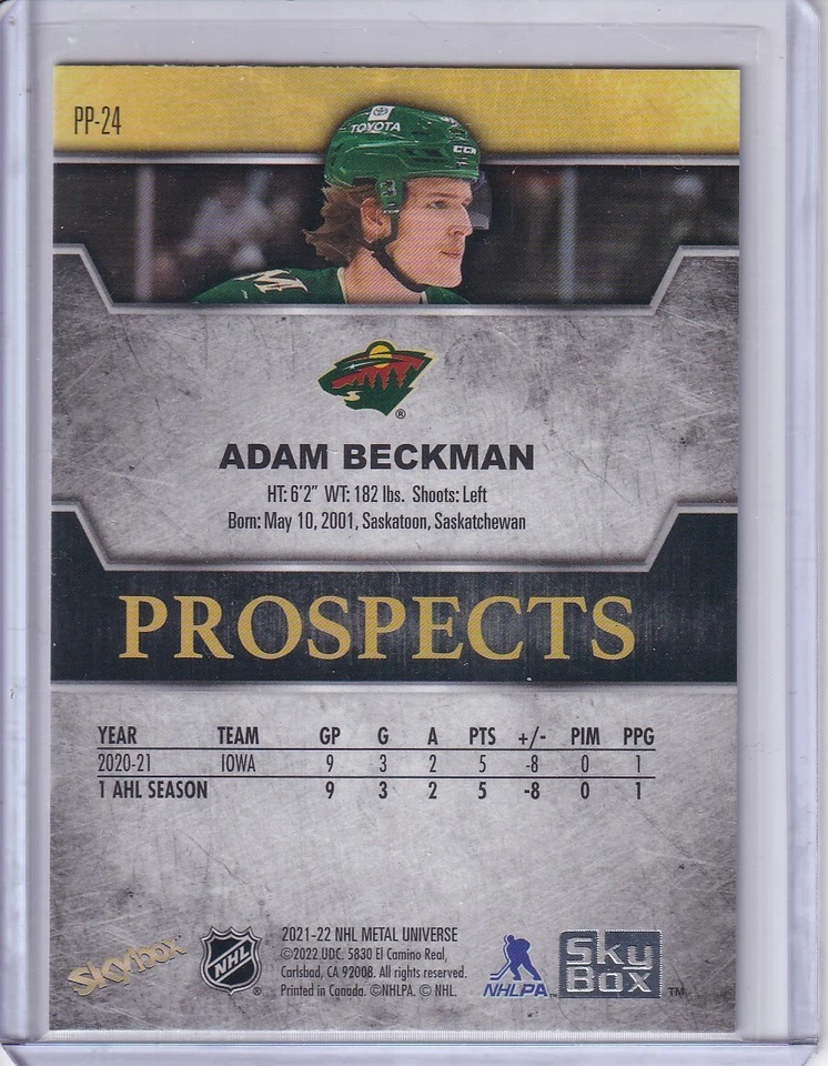 Adam Beckman, Minnesota Wild 2021-22 Metal Universe Premium Prospects #PP-24 - Image 2 of 2
