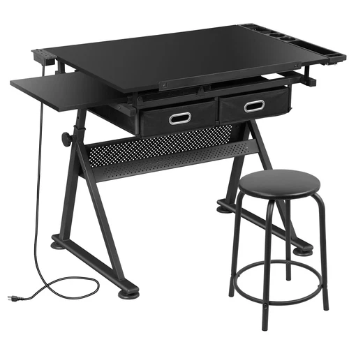 Adjustable Drafting Table and Stool Set with Outlet and Storage Drawers 3 Colors - Picture 12 of 26