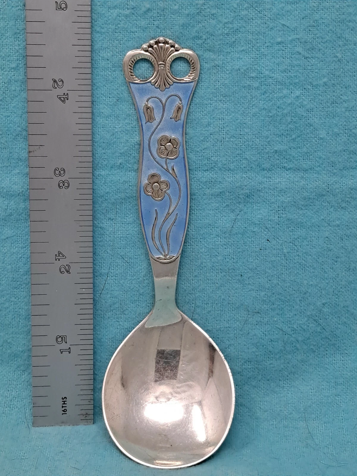 Norwegian Sterling and Enamel Sauce Ladle, Preserve Spoon 4 7/8" Quite Pretty