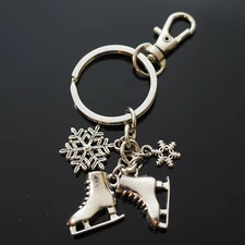 Ice Skates Key Ring Skating Snowflake Charms Pendants Keychain with Clip