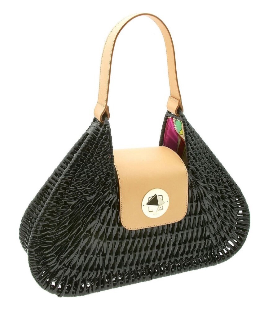 KATE SPADE NEW YORK AUTH $499 Women RARE Black Wicker Santiago Alek Pyramid Bag