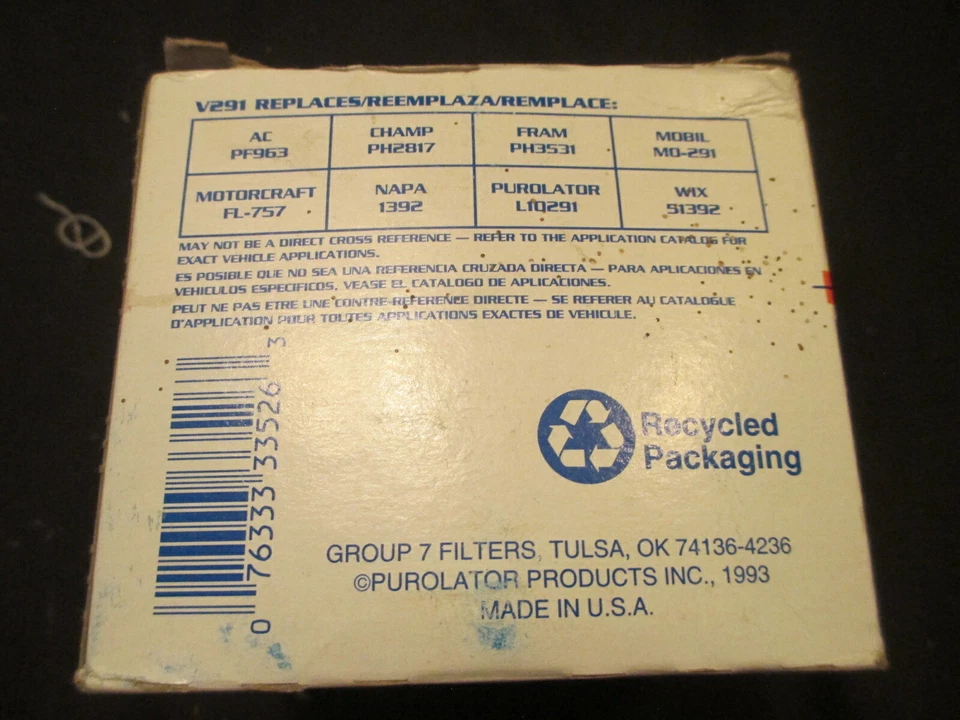 GROUP 7 滤油器 V291 全新带盒 查看更换部件号的详细信息 — 第 4/4 张图片