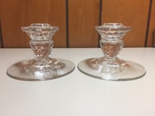 2 Vintage Fostoria American Clear Single Light Candle Stick 3"