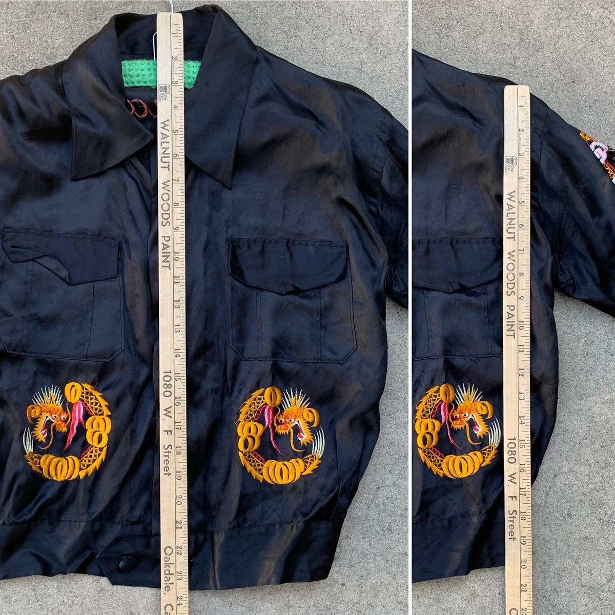 Japan embroidered souvenir jacket black satin look vintage