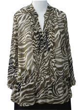 JONES NEW YORK Size L Brown Semi Sheer Zebra 3/4 Sleeve Blouse