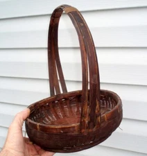 ASIAN PRIMITIVE ANTIQUE HAND WOVEN EASTER WEDDING SEWING BASKET CHINESE JAPANESE