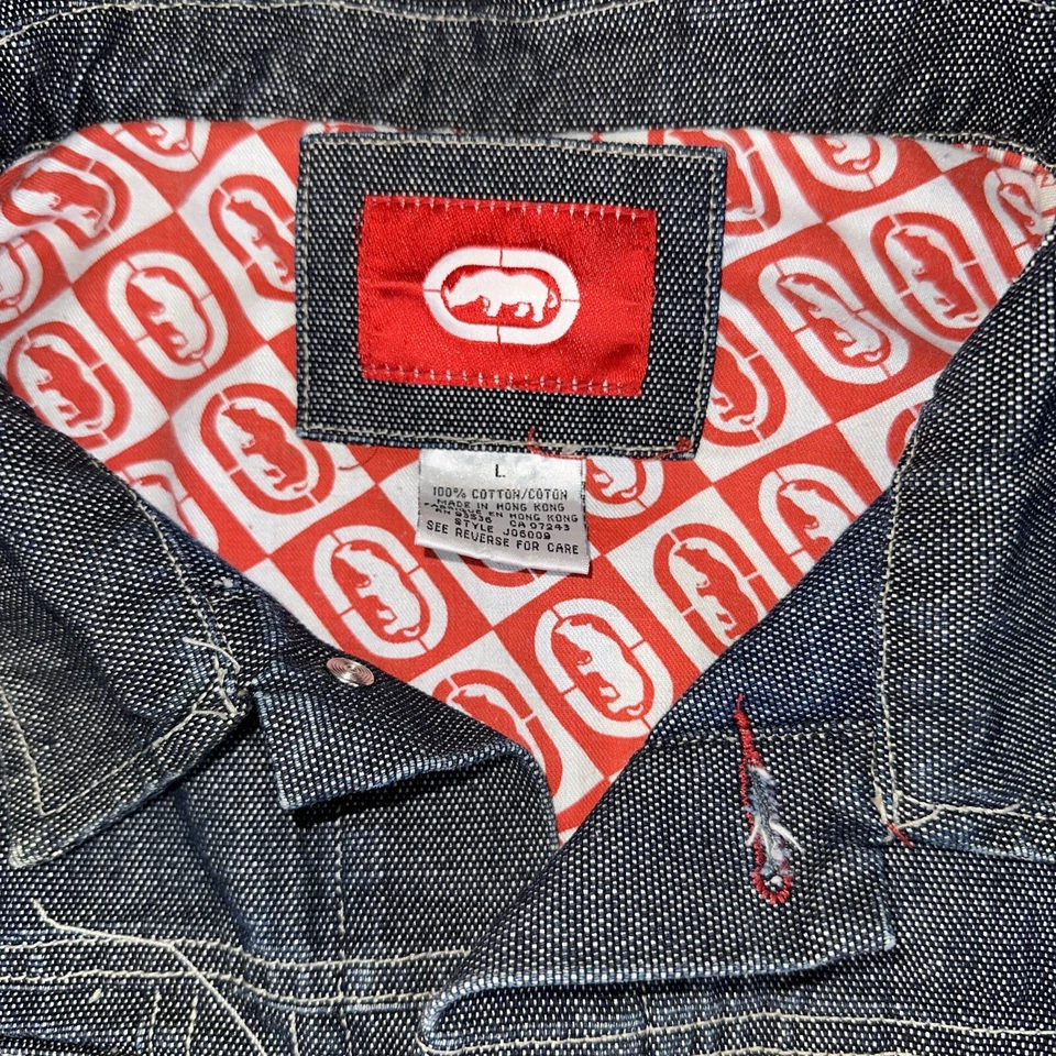 Chaqueta de mezclilla Ecko Unlt para hombre grande azul patinador camionero vintage y2k ropa de calle Foto 2 de 4