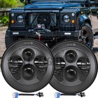 Pair 7" Inch Balck LED Sealed Headlights Fit Land Rover Defender 90 110 Headlamp