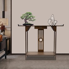 2 Tiers Walnut Sofa Table Bamboo Entryway Table Table With Storage Shelves