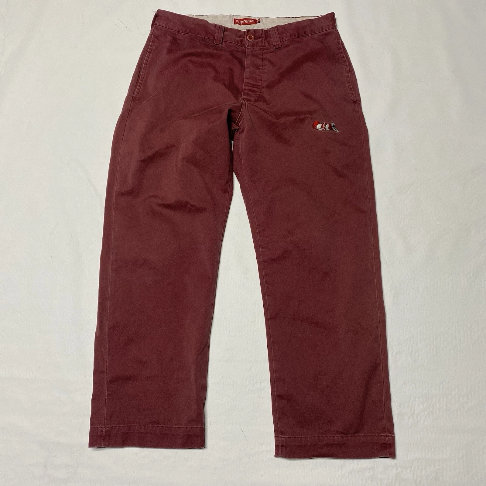 Pantalon chino de travail Supreme Dr. Seuss bordeaux 2018 32 x 28 rare excellent état