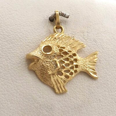 14k Gold Tropischer Fisch Charm Anhänger Diamantschliff Neu