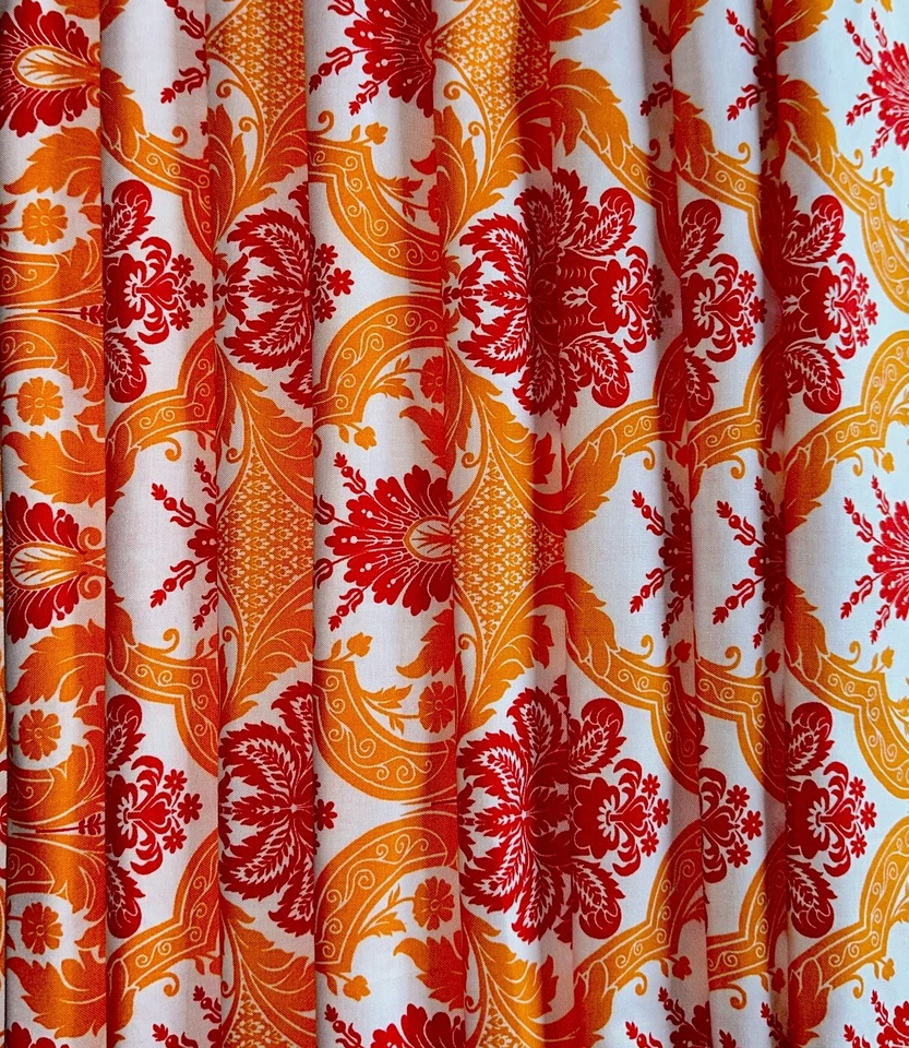 Vtg Waverly Cotton Paisley Floral Fabric 44”x1 Yd Orange India Paisley Motif - Image 4 of 4