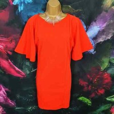 Ladies ZARA Coral Orange Butterfly Sleeve Stretch Shift Mini Dress Size S