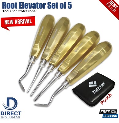 Gold Coated Dental Root Elevators Set of 5 Flohr Bein & PDL Luxating Kit