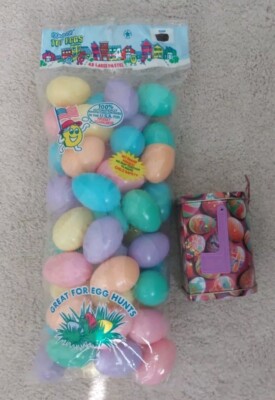 New PLASTIC EASTER EGGS 48 Ct Assorted Colors, Mini Metal Mailbox & Free Lg Egg