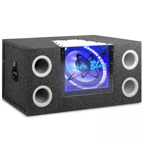 12" 1200W Car Audio Subwoofer - 2 Way Neon Bandpass Speaker System w/Blue - Picture 2 of 8