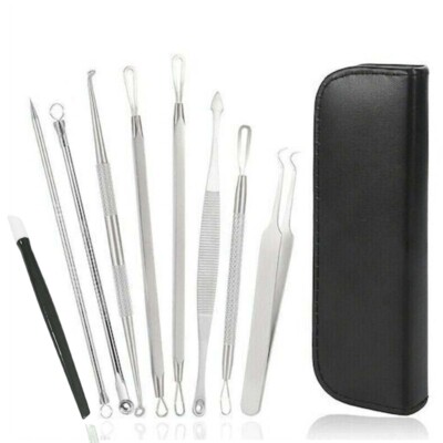 10-Piece Acne Tweezers Set Blackhead Pimple Remover Tool Blemish Extractor Kit
