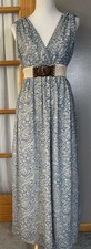 H&M Floral Paisley Maxi Dress Sz 8 Blue Chiffon V Neck Boho Cottagecore Beach