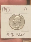 Lot of 4 - Washington Silver Quarters Circulated -  1943p-1957d-1960d-1964d