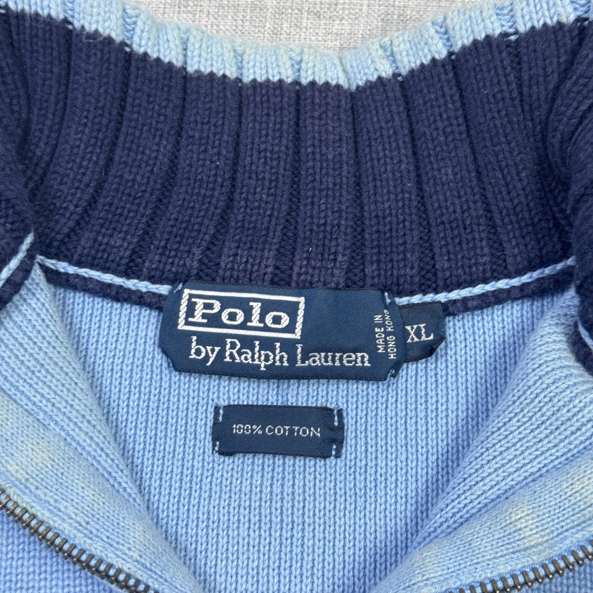 Polo By Ralph Lauren 1/4 Zip Sweater Mens XL Blue Mock Neck Cotton