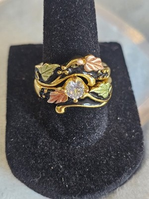Antique Style Gold Filled Tri-Color Enamel Drop Fall Leaves Wedding Ring Size 7