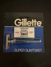 Set Vintage 70 GILLETTE Super Slim Twist Blue Handle+2 Super Silver blades. Seal