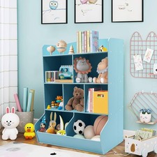 42.32in Kids Toy Storage Organizer Toddler Storage Cabinet Bookshelf 4-Tier PVC