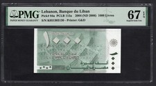 Lebanon 1000 Livres 2004(ND2006) P84a N051303130 Uncirculated Grade 67