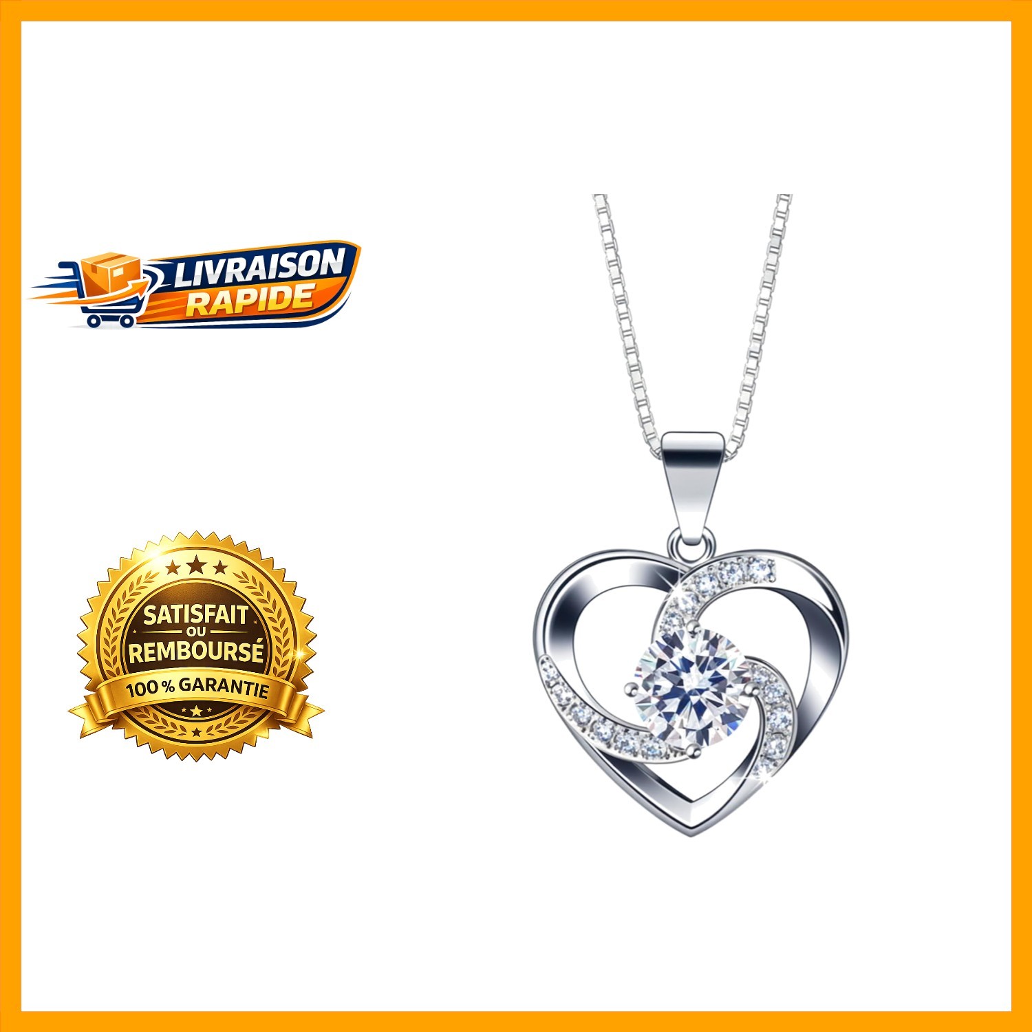 Collier cœur argent 925 avec pierres zircones 5A le cadeau romantique parfait