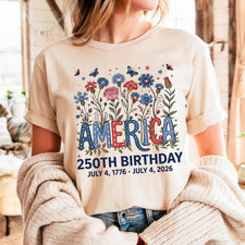 America 250 Years Flag Floral T-Shirt 4th of ...