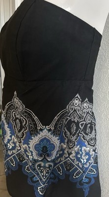 Cache Black Blue Paisley Sleeveless Top Sz L