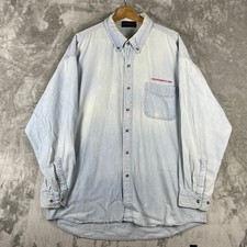 Vintage Porsche Empolyee Button Up Shirt Men XL Denim Embroidered Logo Faded 90s