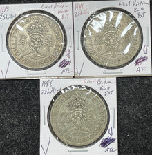 Assorted Great Britain 2 Shillings 3 Silver Coins Lot