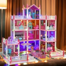 Barbie Dreamhouse Playhouse 4-Story 11 Rooms Doll House with 4 Dolls Toy Figures