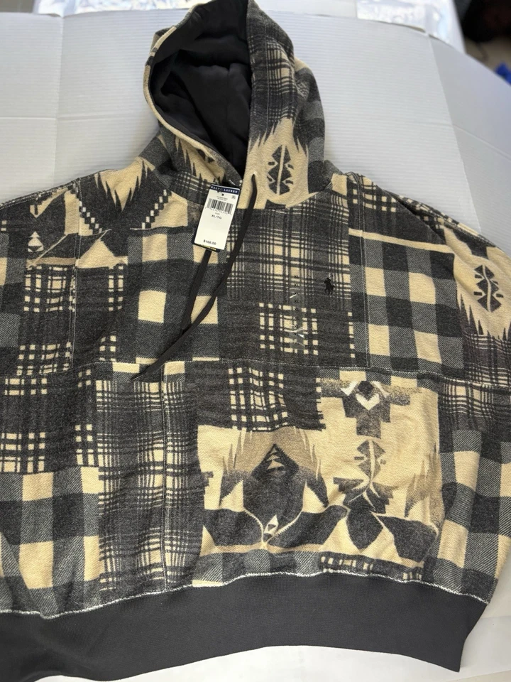 Polo Ralph Lauren Hombre Sudadera con Capucha Polar a Cuadros Negra/Caqui XL Nueva Con Etiquetas Foto 2 de 4
