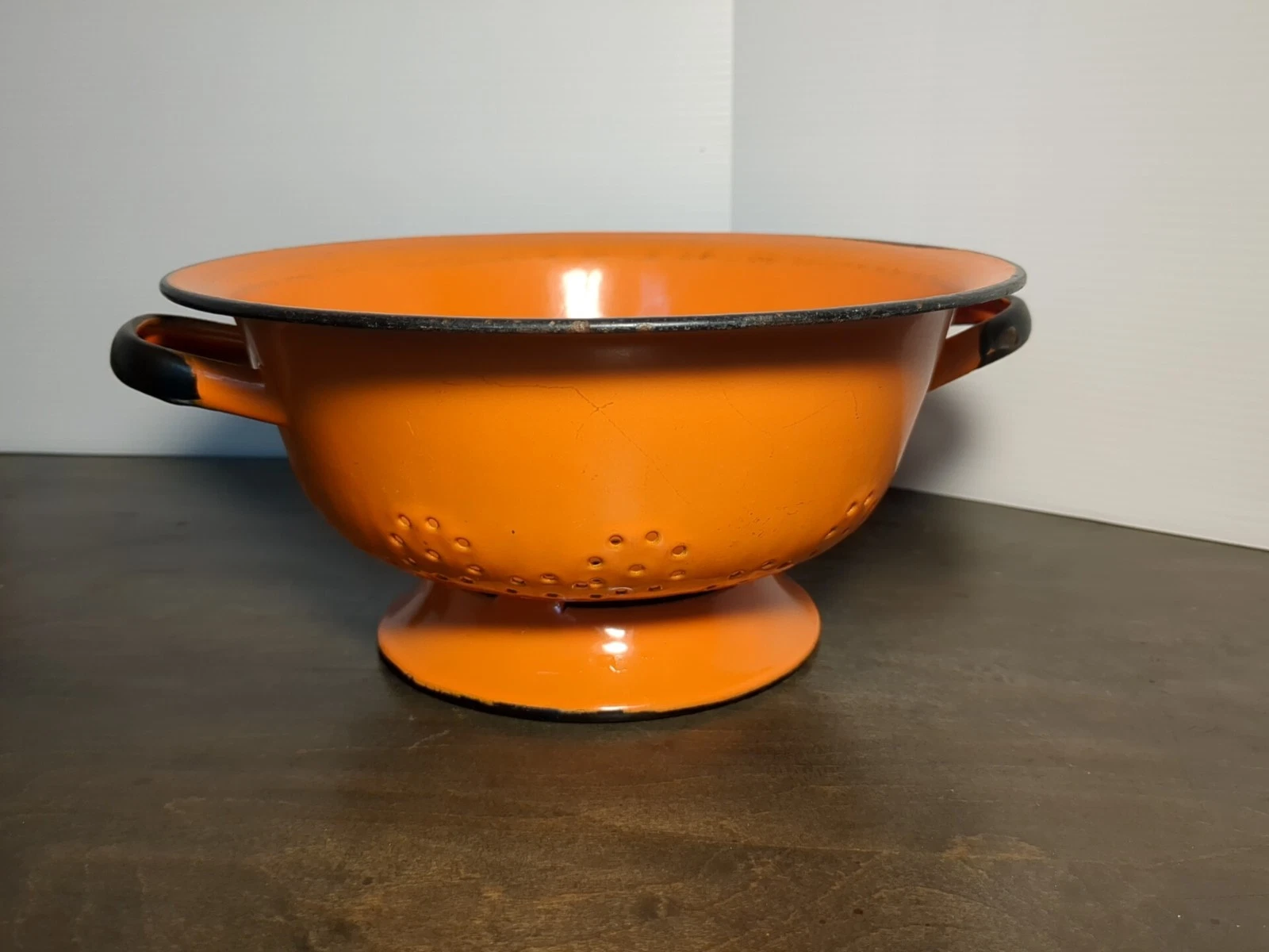 Vintage MCM 60s Huta Silesia Colander Strainer Orange & Black Made in Poland