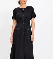 Loft Utility Midi Pocket Dress- Black- Size 12