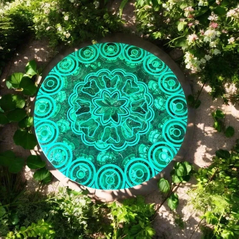 Mesa de centro de mármol de piedra de malaquita, mesa de centro de piedras preciosas de mármol decoración del hogar Foto 4 de 4