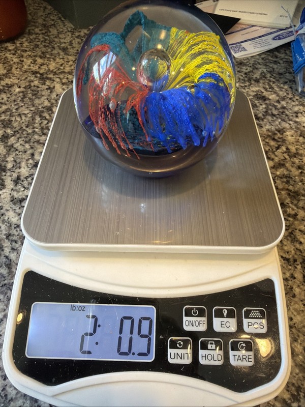 Blown Glass Art Paperweight Colorful Firework Flower Round 3" Tall Vintage