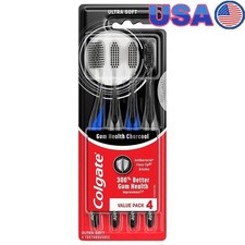 Ultra Soft Charcoal Toothbrushes 4 Pack Gum Health Floss Tip Bristles Deep Clean