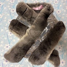VALENTINO Chinchilla Fur Scarf Stole Neck Warmer Brown Muffler Luxury Designer