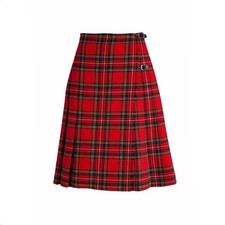 Pure New Wool Tartan Kilt Skirt Red Plaid Pleated Buckle A Line 25 Waist