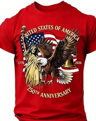 Men's Patriotic USA 250th Anniversary T-Shirt 1776-2026 American Independence Te