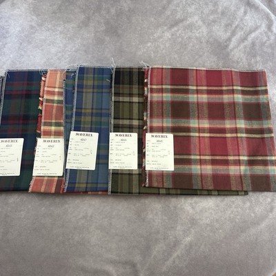 VTG Waverly Cabin Plaid Fabric Sample Lot 5 Brushed Cotton 26'' Squares Rustic