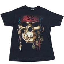 ODM Premium Goods T-Shirt Large Pirate Skull Cyber Y2k Graphic Black Big Print