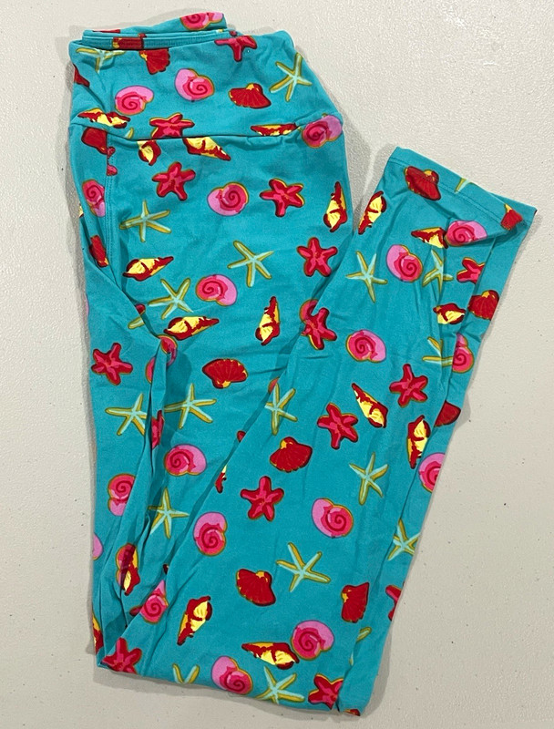 Women's Blue Sea Life Starfish Print LuLaRoe Leggings - One Size