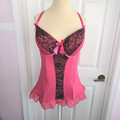 Torrid Size 2 2X 18-20 Pink Black Lace Push Up Corset Bustier Top Festival 