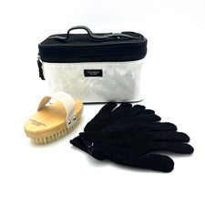 Victoria's Secret Travel Bag Shower Kit with Brush Gloves White and Black