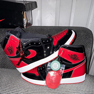 Jordan Air Jordan 1 Men s High Top Patent Leather Red/Black Sneakers New w/ Box