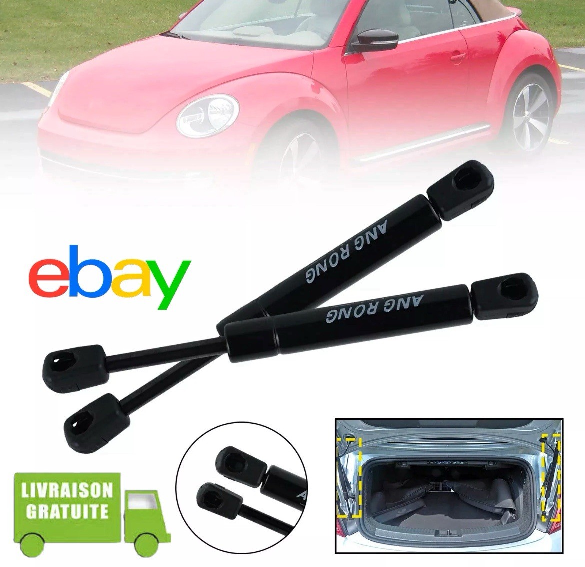 2 Vérins de Hayon en Acier Renforcé pour Coffre de VW New Beetle Convertible 98-10